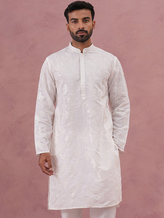 Men's Embroidered Silk Blend Kurta
