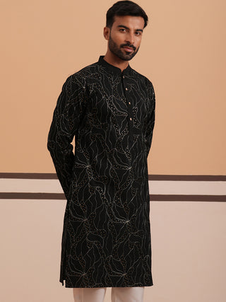 Silk Blend Embroidered & Sequinned Kurta