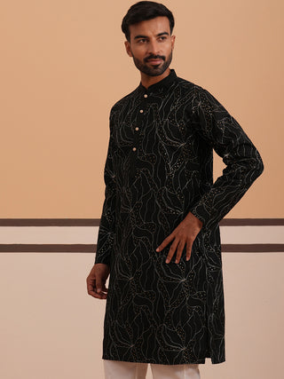 Silk Blend Embroidered & Sequinned Kurta