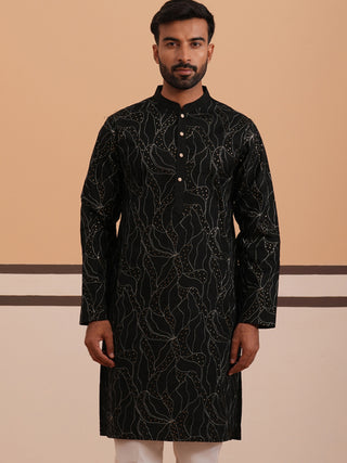Silk Blend Embroidered & Sequinned Kurta