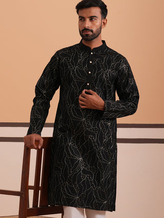 Silk Blend Embroidered & Sequinned Kurta