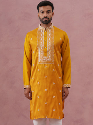 Men’s Ethnic Silk Blend Embroidered Kurta