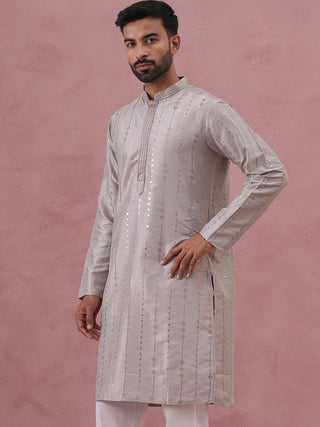 Traditional Silk-Blend Silver Kurta for Men