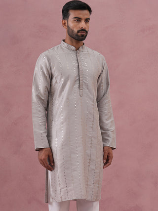 Traditional Silk-Blend Silver Kurta for Men
