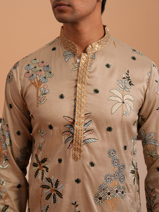 Botanical Embroidered Cotton Blend Kurta for Men