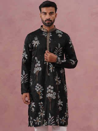 Botanical Embroidered Cotton Blend Kurta for Men