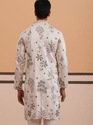 Botanical Embroidered Cotton Blend Kurta for Men