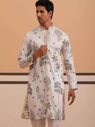 Botanical Embroidered Cotton Blend Kurta for Men