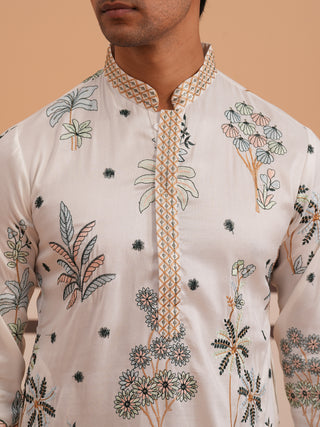 Botanical Embroidered Cotton Blend Kurta for Men