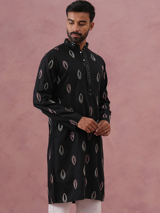 Festive Silk Blend Embroidered Kurta