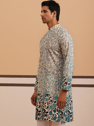 Men’s Printed Kurta with Embroidered Detailing