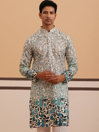 Men’s Printed Kurta with Embroidered Detailing