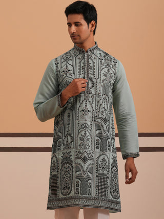 Men’s Silk Blend Embroidered Kurta