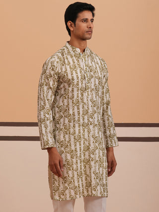 Olive Ethnic Printed Kurta for Men