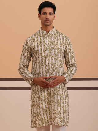 Olive Ethnic Printed Kurta for Men