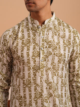 Olive Ethnic Printed Kurta for Men