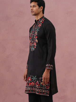 Floral Embroidered Silk Blend Kurta