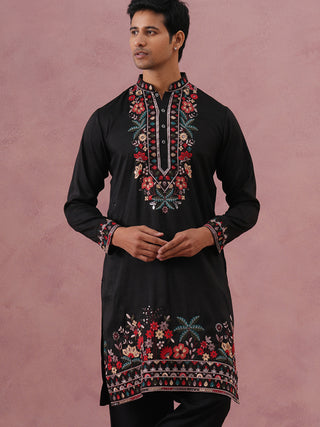Floral Embroidered Silk Blend Kurta