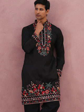 Floral Embroidered Silk Blend Kurta