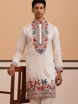 Floral Embroidered Silk Blend Kurta