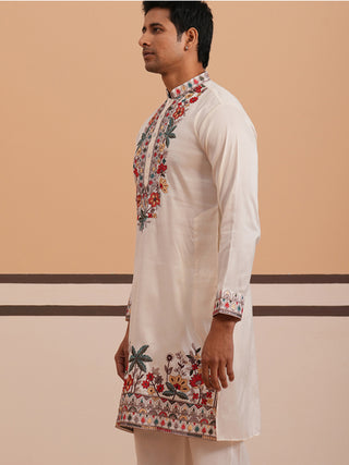 Floral Embroidered Silk Blend Kurta