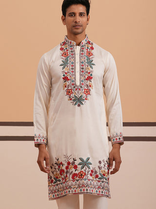 Floral Embroidered Silk Blend Kurta