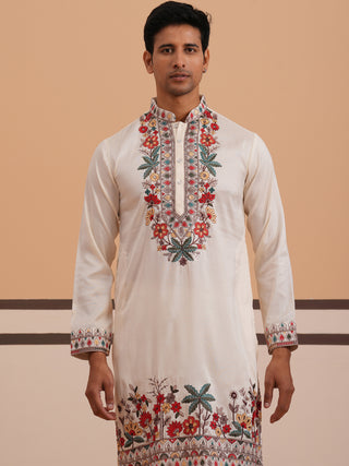 Floral Embroidered Silk Blend Kurta
