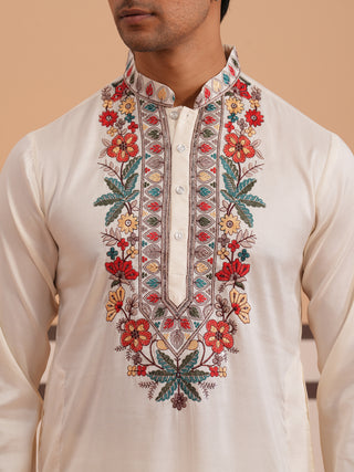 Floral Embroidered Silk Blend Kurta