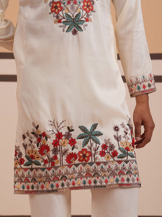 Floral Embroidered Silk Blend Kurta
