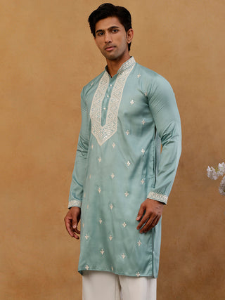 Men's Embroidered Cotton Blend Kurta