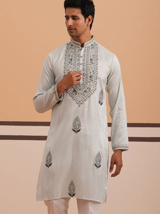 Traditional Embroidered Silk Blend Kurta