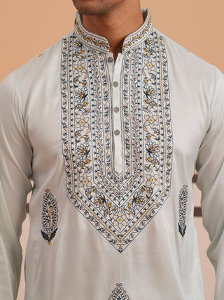 Traditional Embroidered Silk Blend Kurta