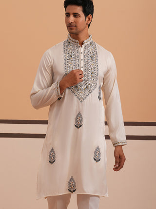 Traditional Embroidered Silk Blend Kurta