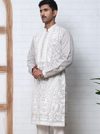 Floral Embroidered Silk Blend Kurta