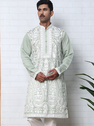 Floral Embroidered Silk Blend Kurta