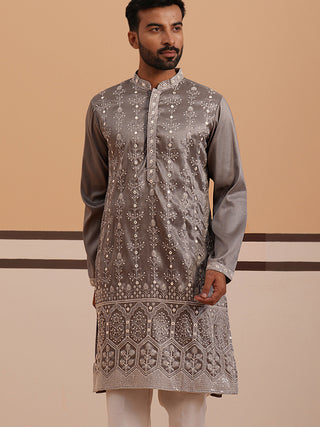 Festive Silk Blend Kurta with Sequins Work