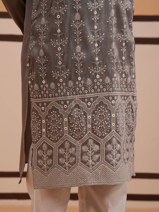 Festive Silk Blend Kurta with Sequins Work