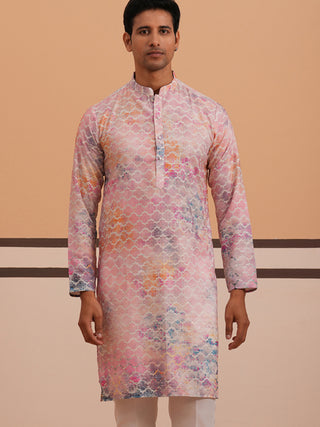 Abstract Printed & Embroidered Kurta