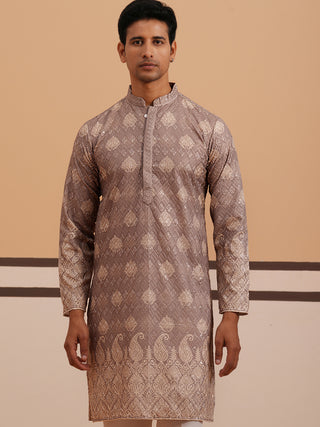 Embroidered Cotton-Blend Kurta with Paisley Design