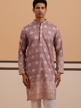 Embroidered Cotton-Blend Kurta with Paisley Design