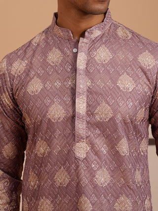 Embroidered Cotton-Blend Kurta with Paisley Design