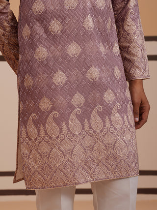 Embroidered Cotton-Blend Kurta with Paisley Design