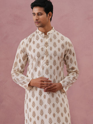 Silk-Blend Foil Printed Festive Kurta