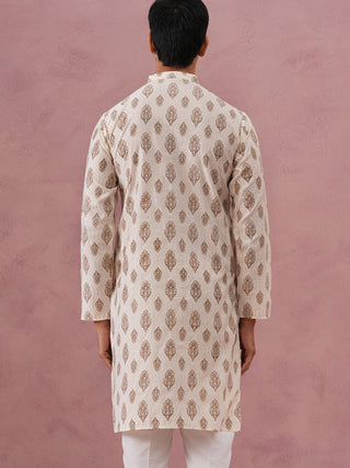 Silk-Blend Foil Printed Festive Kurta