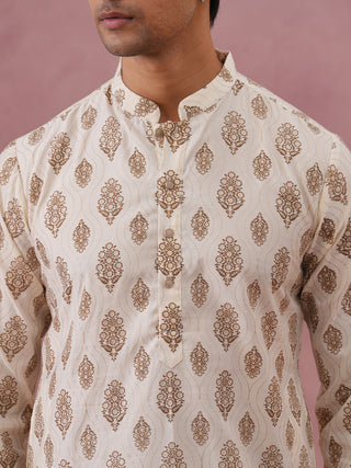 Silk-Blend Foil Printed Festive Kurta