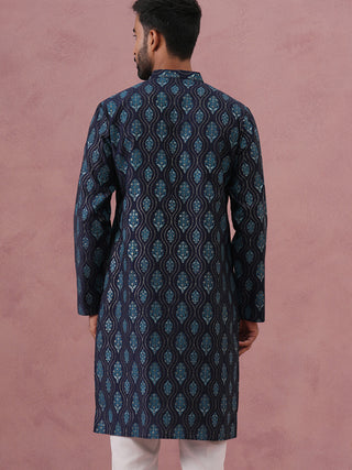 Silk-Blend Foil Printed Festive Kurta