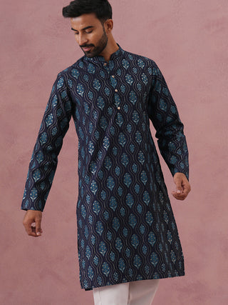 Silk-Blend Foil Printed Festive Kurta
