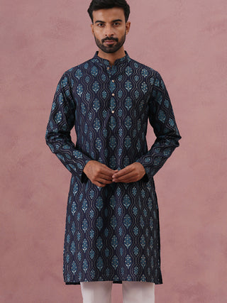 Silk-Blend Foil Printed Festive Kurta