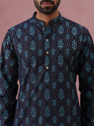 Silk-Blend Foil Printed Festive Kurta
