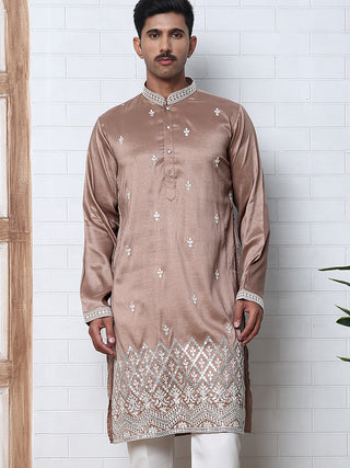 Traditional Silk-Blend Kurta with Embroidery